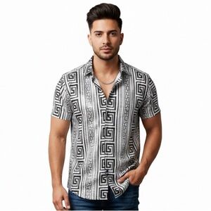 NWOT Men's Black and White Geometric Dress Shirt